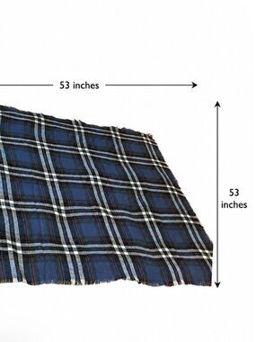 Throw Blanket Tartan Plaid Blue Green Red 53" x 53" Fringe Acrylic